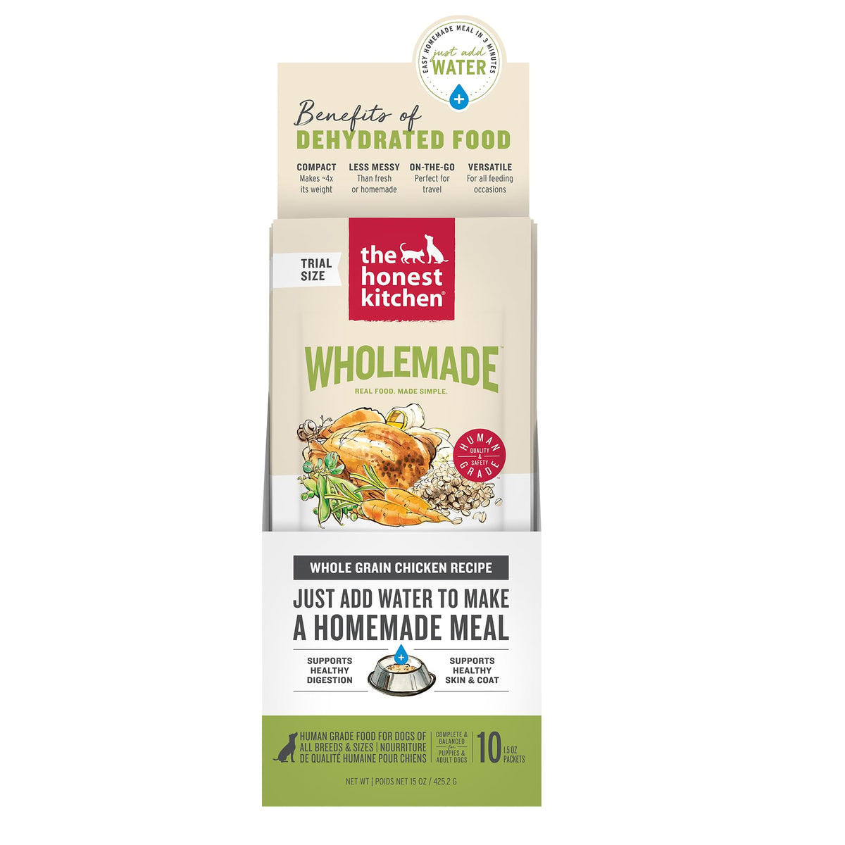 The Honest Kitchen Wholemade poulet élevé en liberté, emballage pratique.
