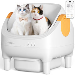 Thereye litière auto-nettoyante, design ouvert offrant espace confortable pour les chats.