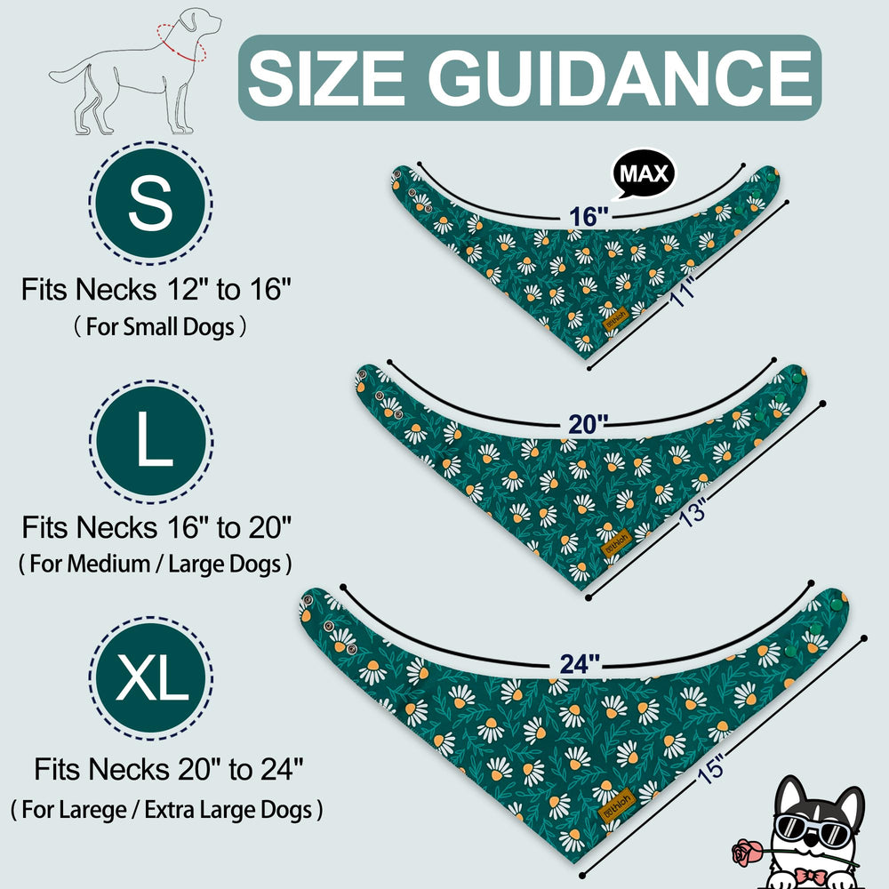 Bandana THLOH Daisy design double-face, motif fleuri pour chien.