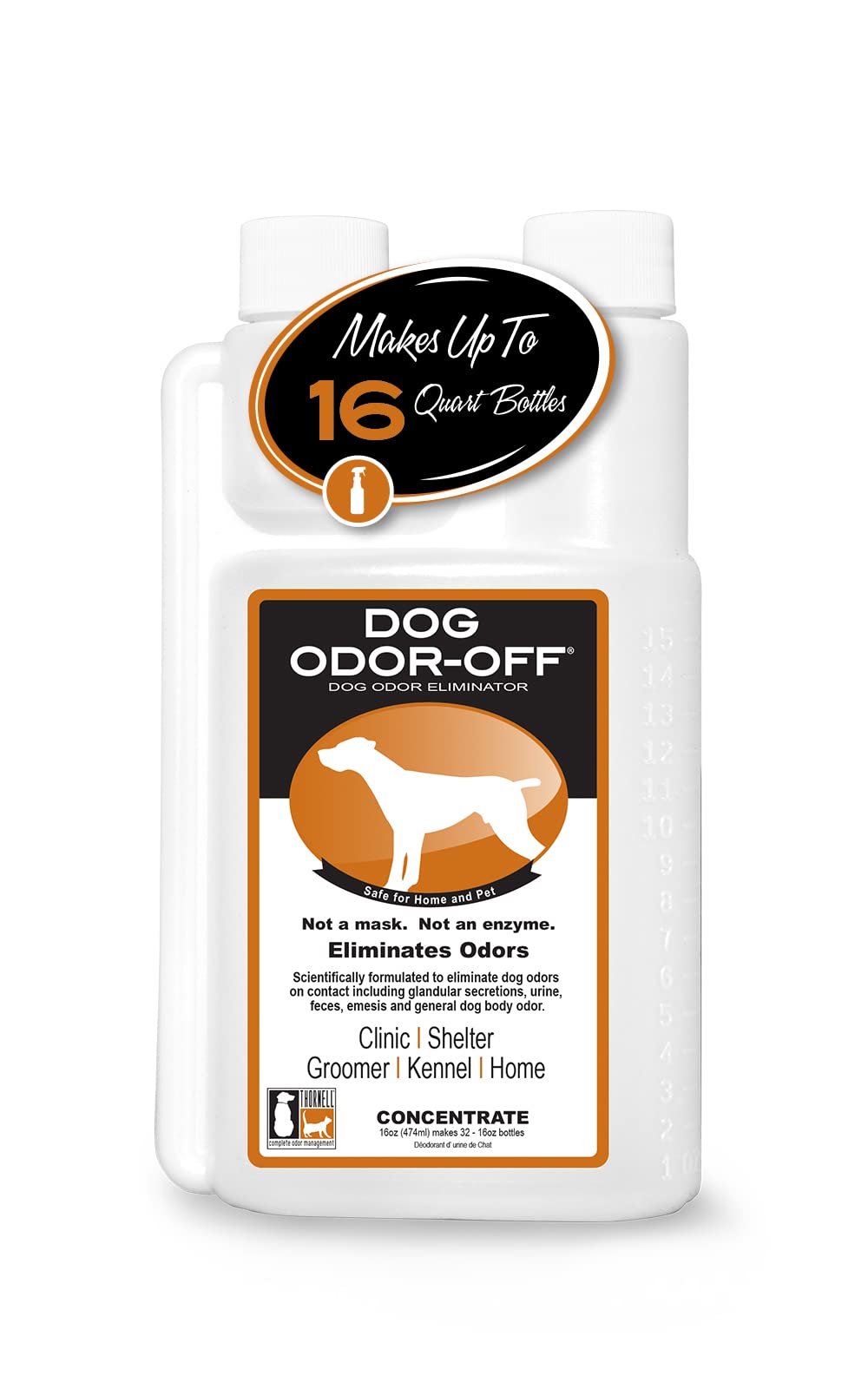 Thornell Dog Odor-Off Concentre, bouteille 16 onces, élimine les odeurs canines.