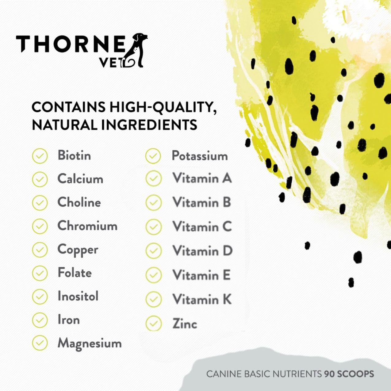 ThorneVet Canine Basic Nutrients – adapté pour chiots et chiens adultes.