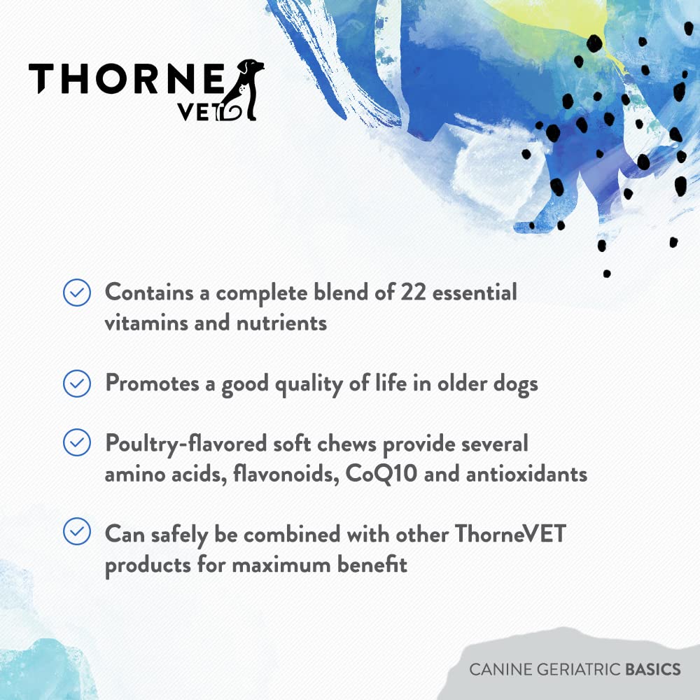 Friandises ThorneVET Canine Geriatric Basics dans un bol pour chien âgé.