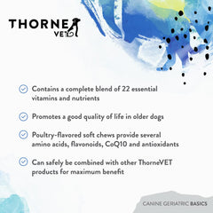 Friandises ThorneVET Canine Geriatric Basics dans un bol pour chien âgé.