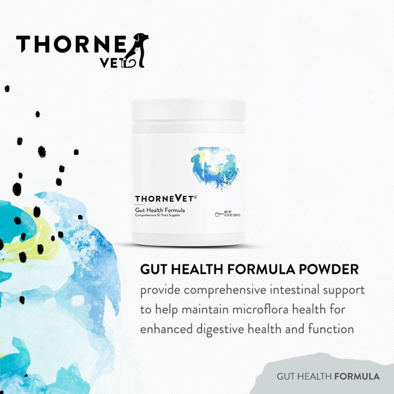 ThorneVET Formule Santé Intestinale – étiquette ouverte, informations claires sur ingrédients