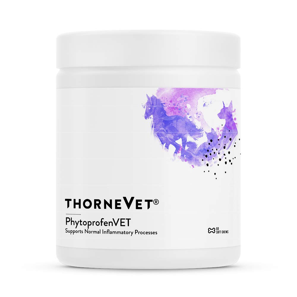 ThorneVET PhytoprofenVET : boîte et bouteille visibles, soutien potentiel à la mobilité chez chiens et chats.