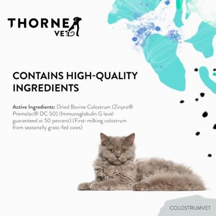 Chat et chien utilisant ColostrumVET en poudre pour le soutien immunitaire.
