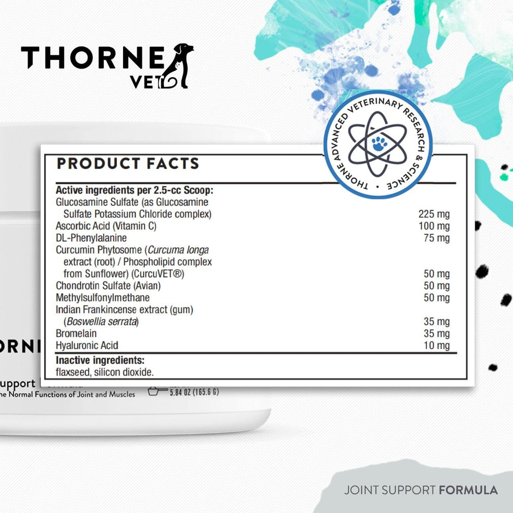 ThorneVet Joint Support Poudre – acide hyaluronique pour lubrification et mobilité.