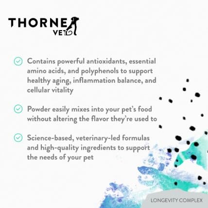 ThorneVet Longevity ingredients-resveratrol-quercetin-curcumin: mélange synergique pour soutenir le bien-être