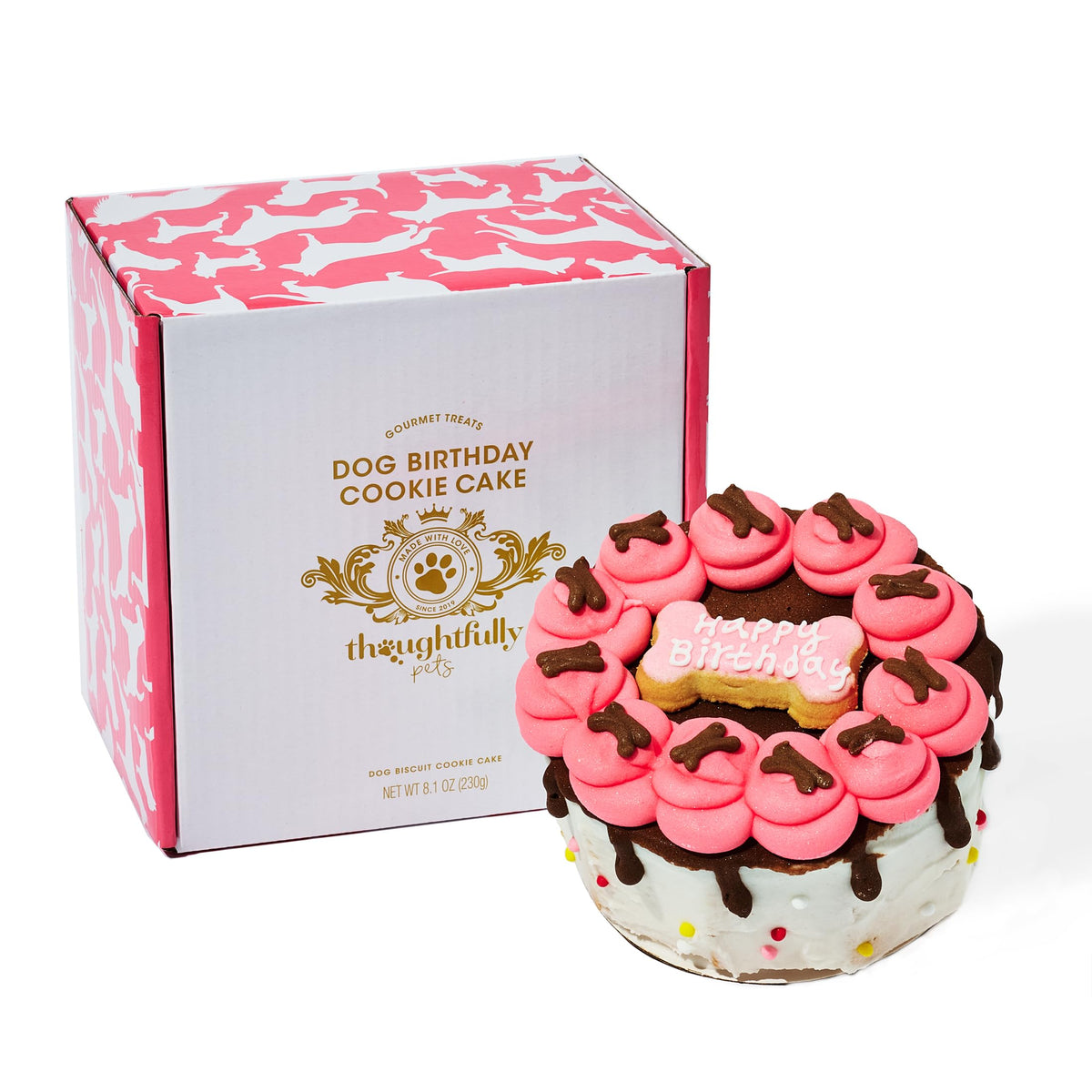 Thoughtfully gateau mini-biscuit chien rose, idéal pour l'anniversaire canin.
