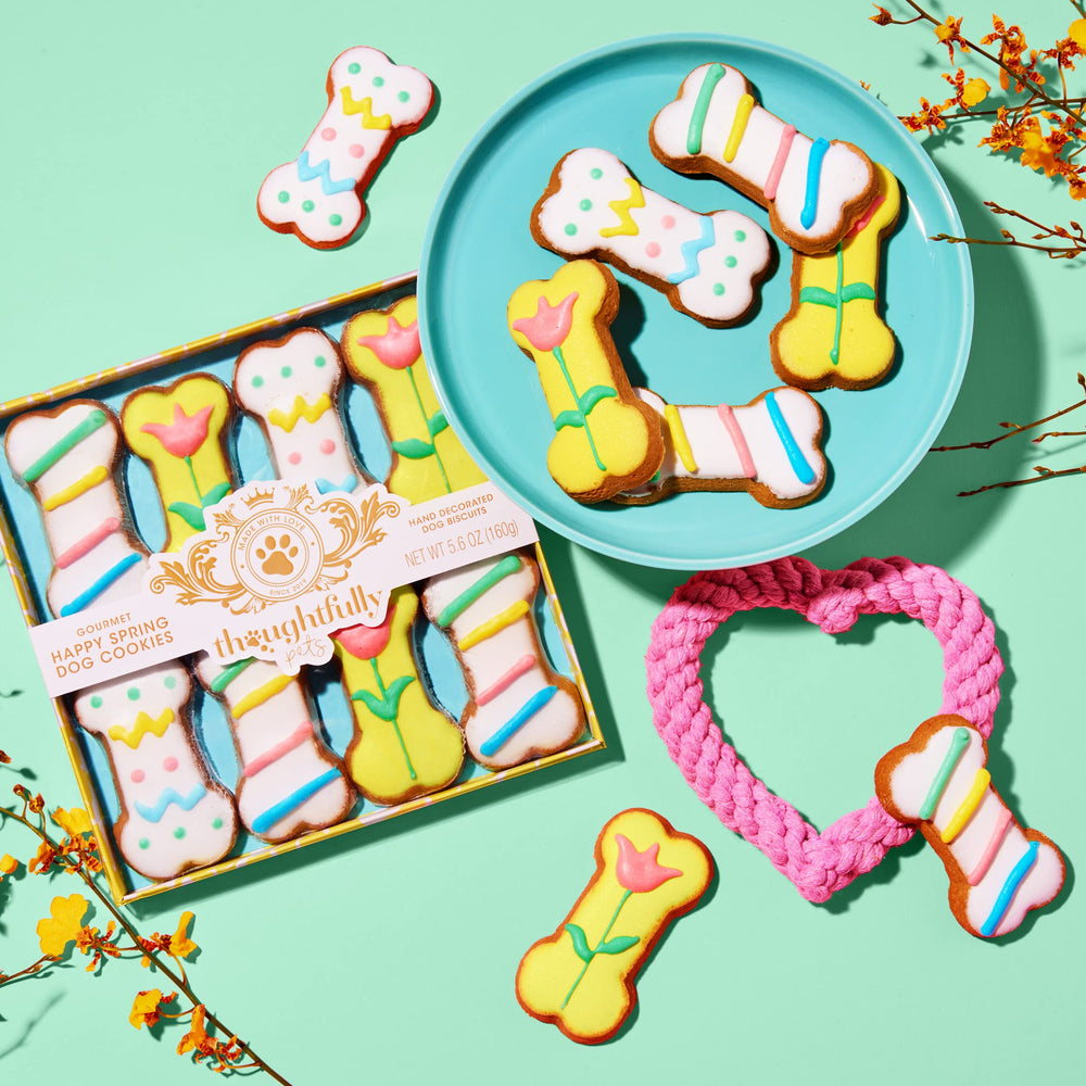 Thoughtfully Pets biscuits croquants au beurre d'arachide, design printanier, cadeau gourmand.