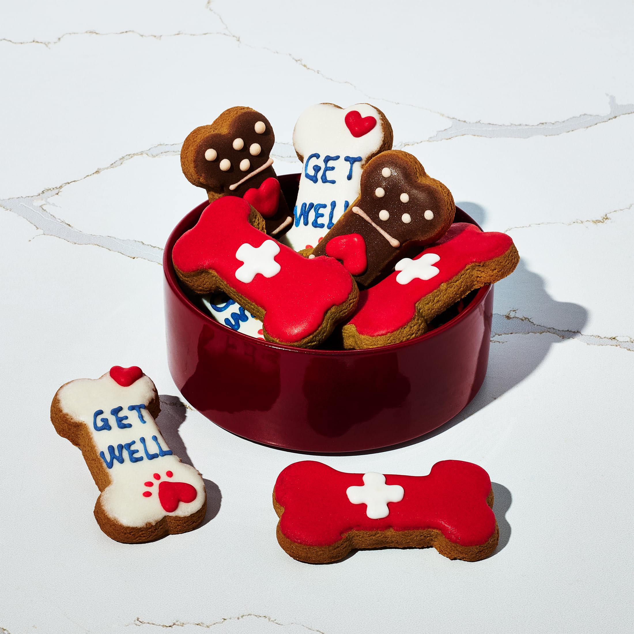 Thoughtfully Pets Get Well – coffret cadeau biscuits chien, présentation soignée.