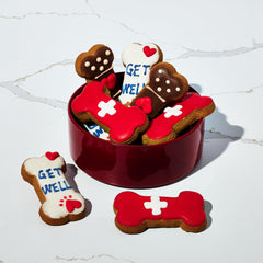 Thoughtfully Pets Get Well – coffret cadeau biscuits chien, présentation soignée.