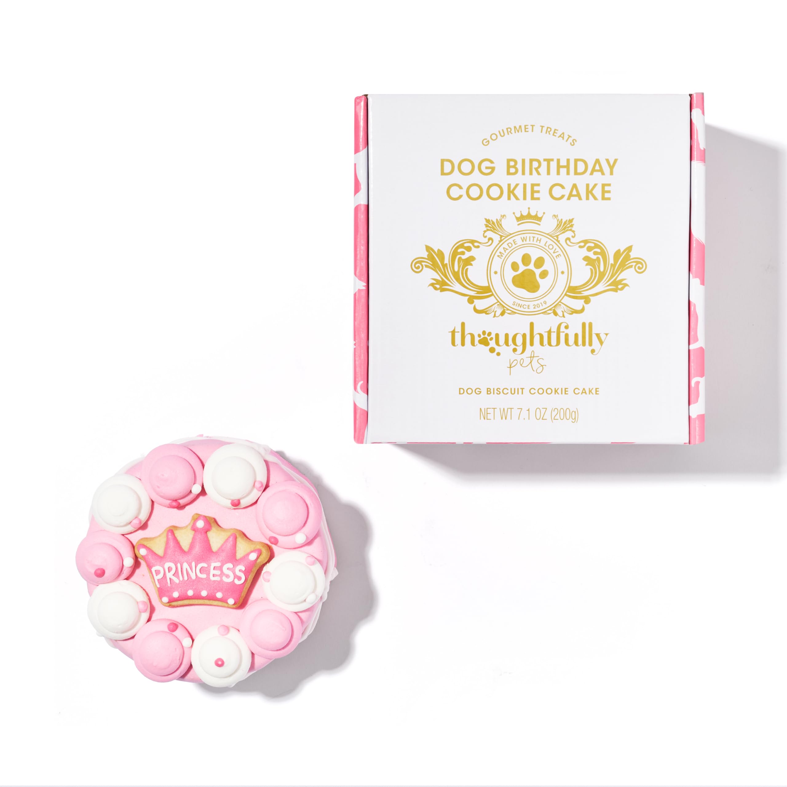 Détails roses et décorations princesse Thoughtfully Pets sur le gâteau
