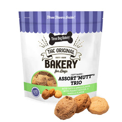 Three Dog Bakery emballage refermable pour friandises Mutt Trio et facilité d’accès