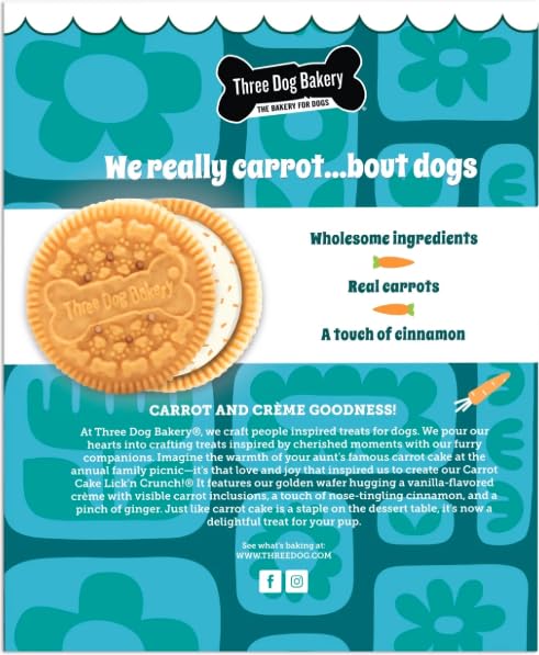 Three Dog Bakery Crème-vanille-carottes-inclusions, cœur crémeux et morceaux de carotte