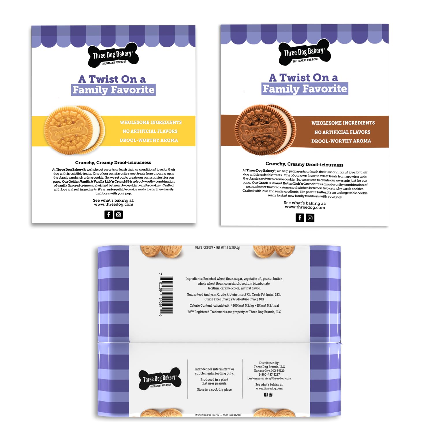 Three Dog Bakery etiquette-ingrédients met en avant des composants simples et réels.