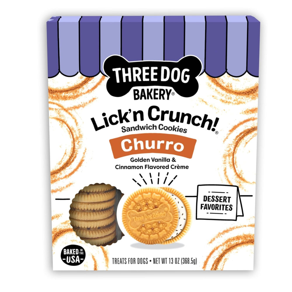 Three Dog Bakery friandises churro vanille cannelle, parfaite pause gourmande pour chien.