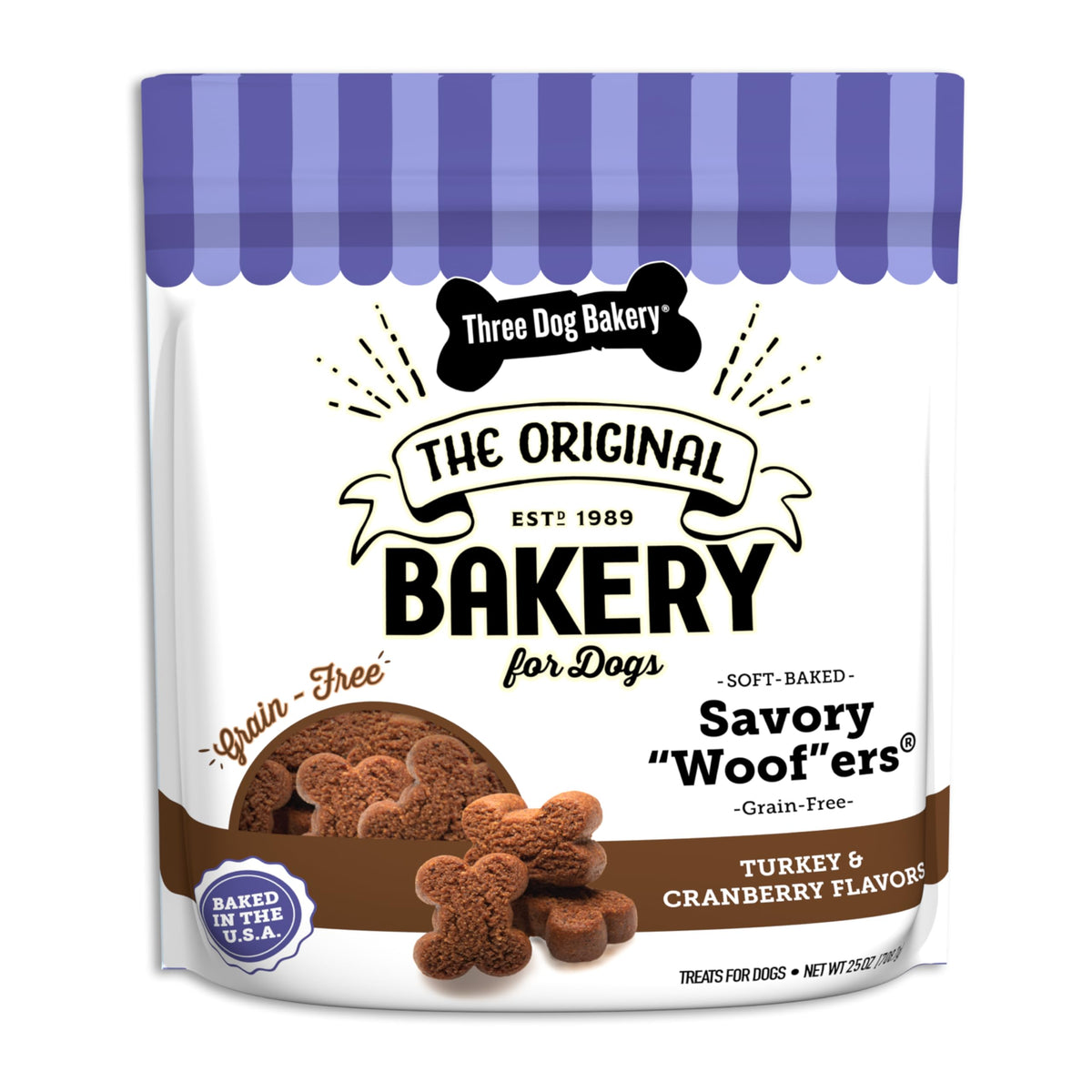 Three Dog Bakery friandises moelleuses dinde et canneberge, parfaites pour récompenser les balades.
