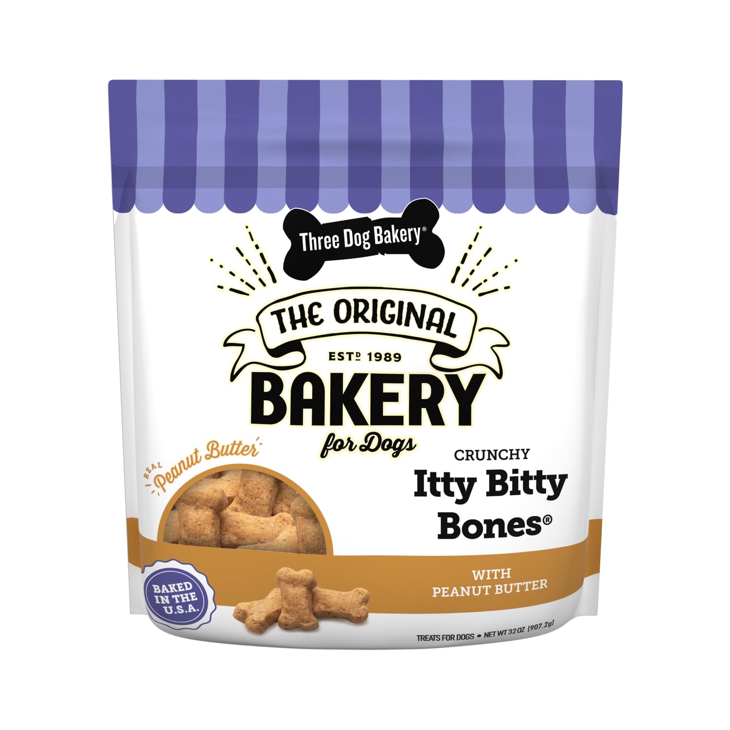 Three Dog Bakery Itty Bitty Bones au beurre d'arachide, friandise idéale pour l'entraînement.