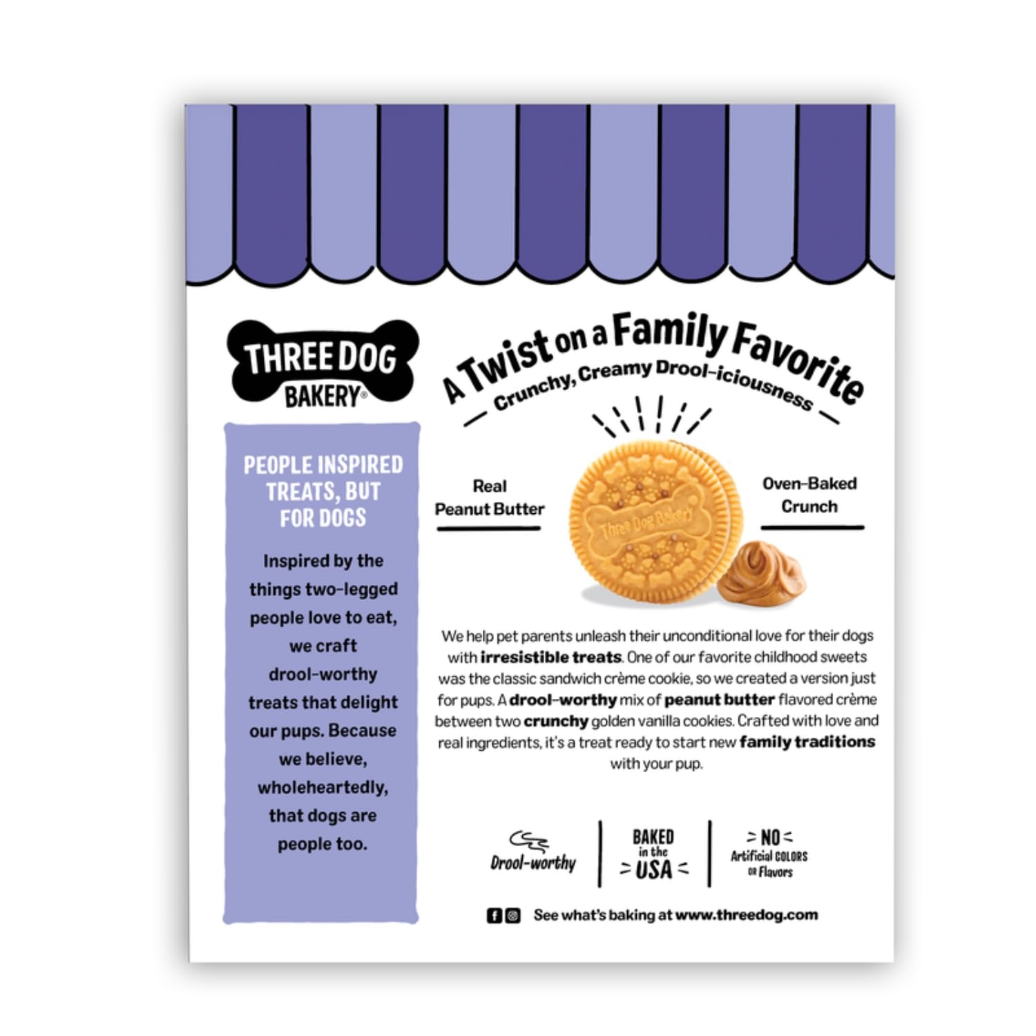 Three Dog Bakery Lick'n Crunch : cœur au beurre de cacahuète pour une friandise savoureuse.
