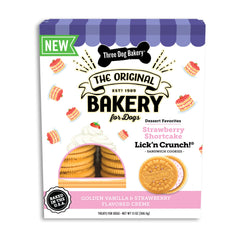 Three Dog Bakery Lick’n Crunch – sachet fraise-vanille, récompense savoureuse pour chien