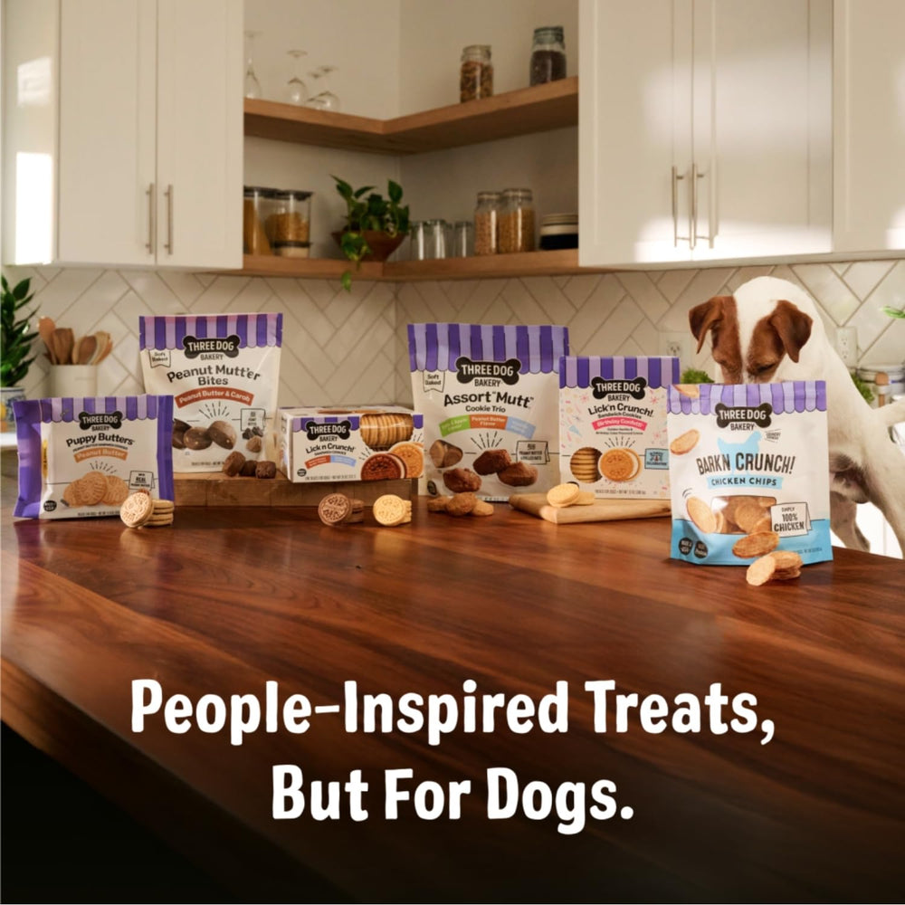 Three Dog Bakery Lick'n Crunch – Emballage pratique pour partager le plaisir en famille.