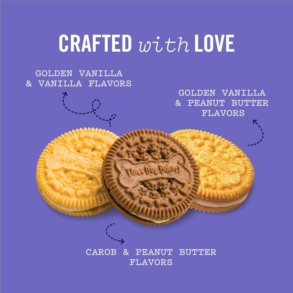 Saveur vanille-caroube dans un biscuit savoureux pour chien Three Dog Bakery.