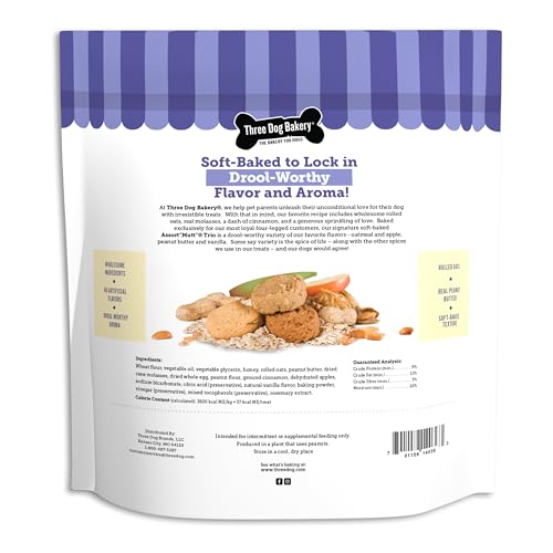 Three Dog Bakery saveurs avoine pomme cacahuète vanille cannelle attrayantes
