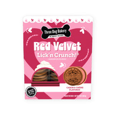 Three Dog Bakery Velours Rouge Lick’n Crunch – cœur rouge, friandise affectueuse pour chien