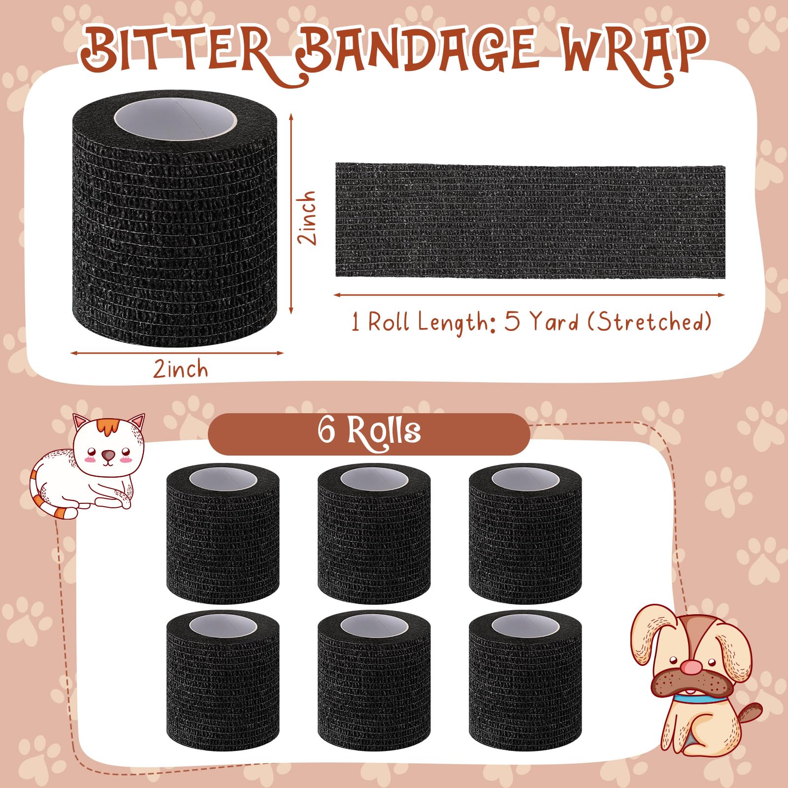 Ensemble de six bandages noirs Threlaco, prêt pour les soins à domicile.