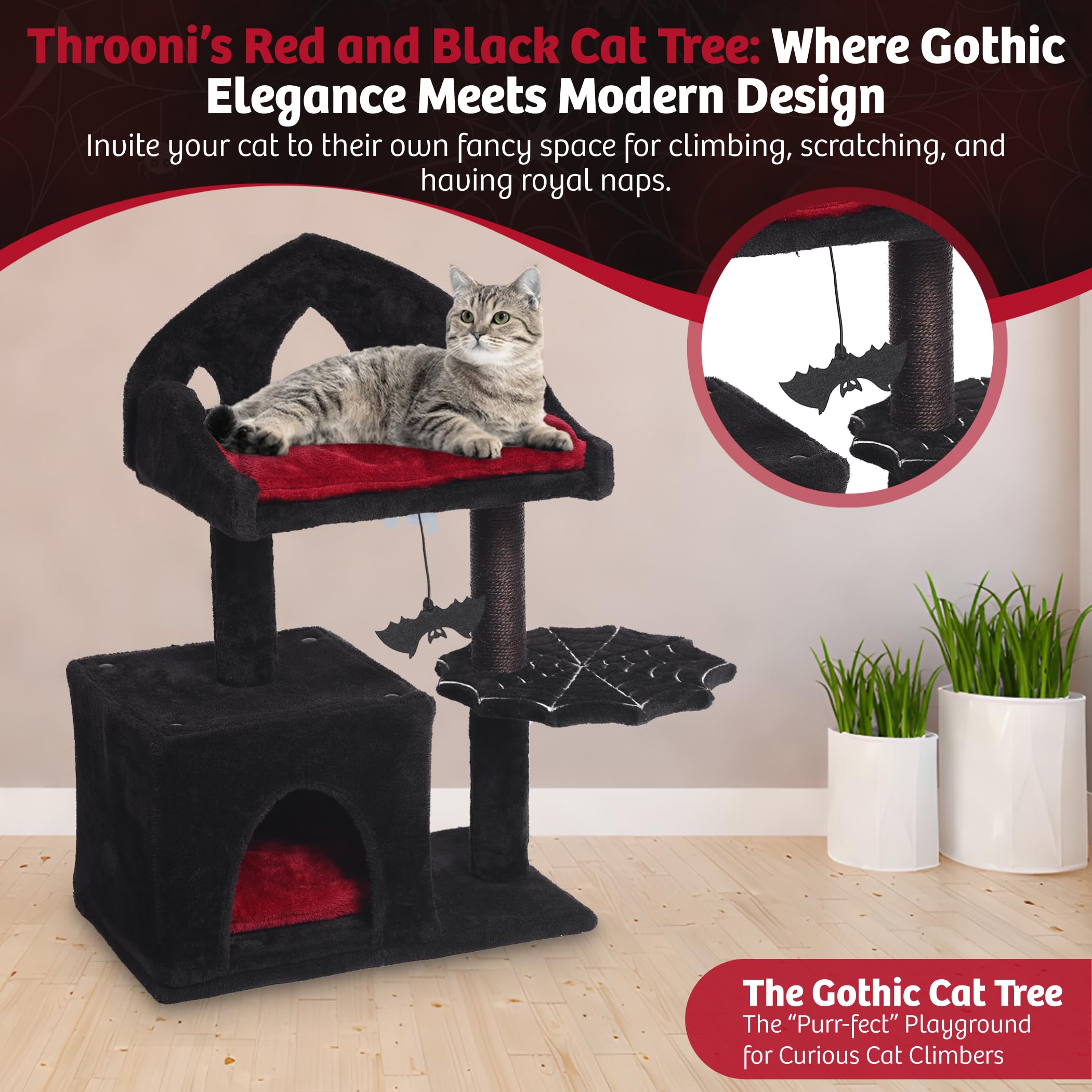 THROONI Chauve-souris suspendue, jouet stimulant l'instinct de chasse des chats.