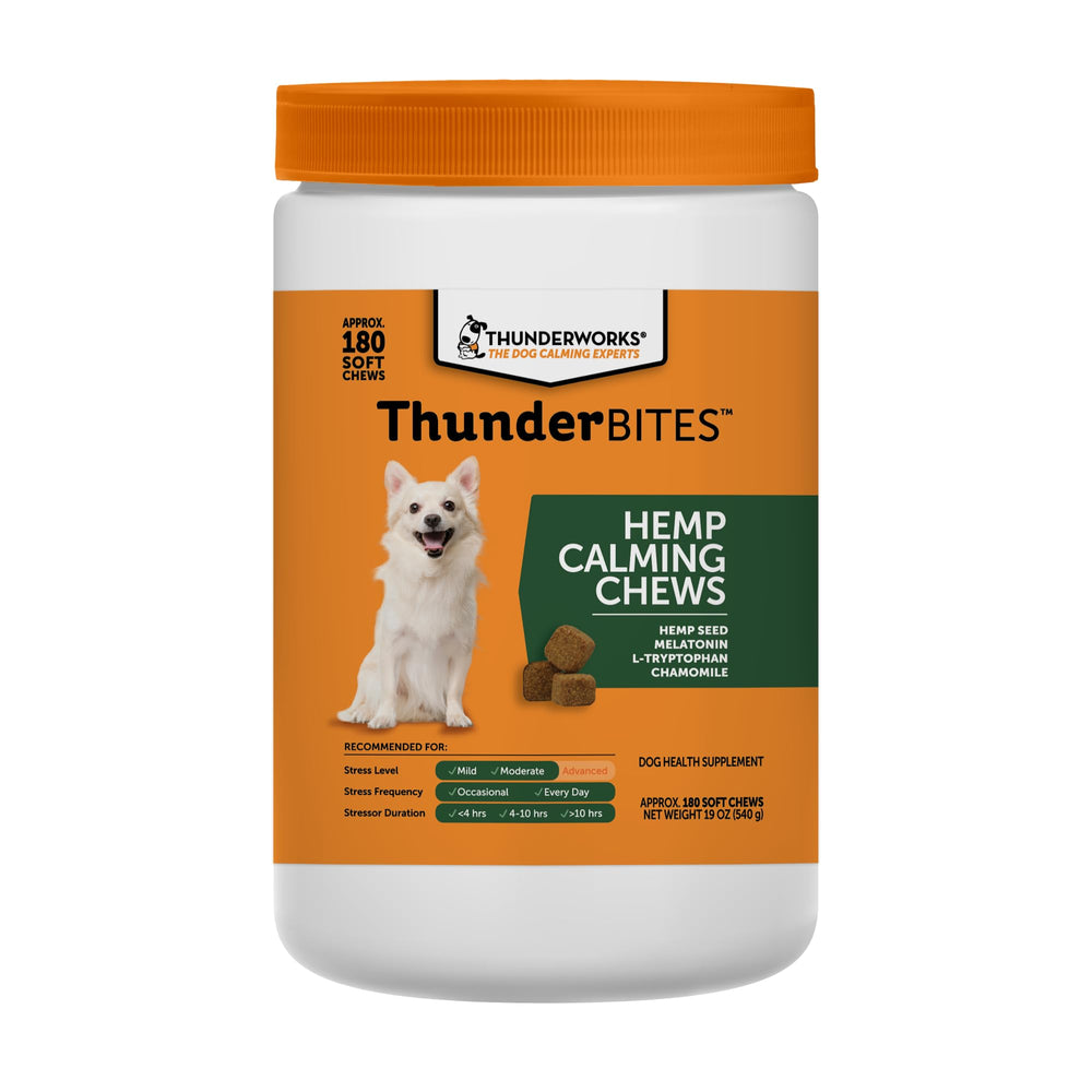 ThunderBites bouchées apaisantes pour chien, faciles à donner lors des tempêtes pour plus de calme.