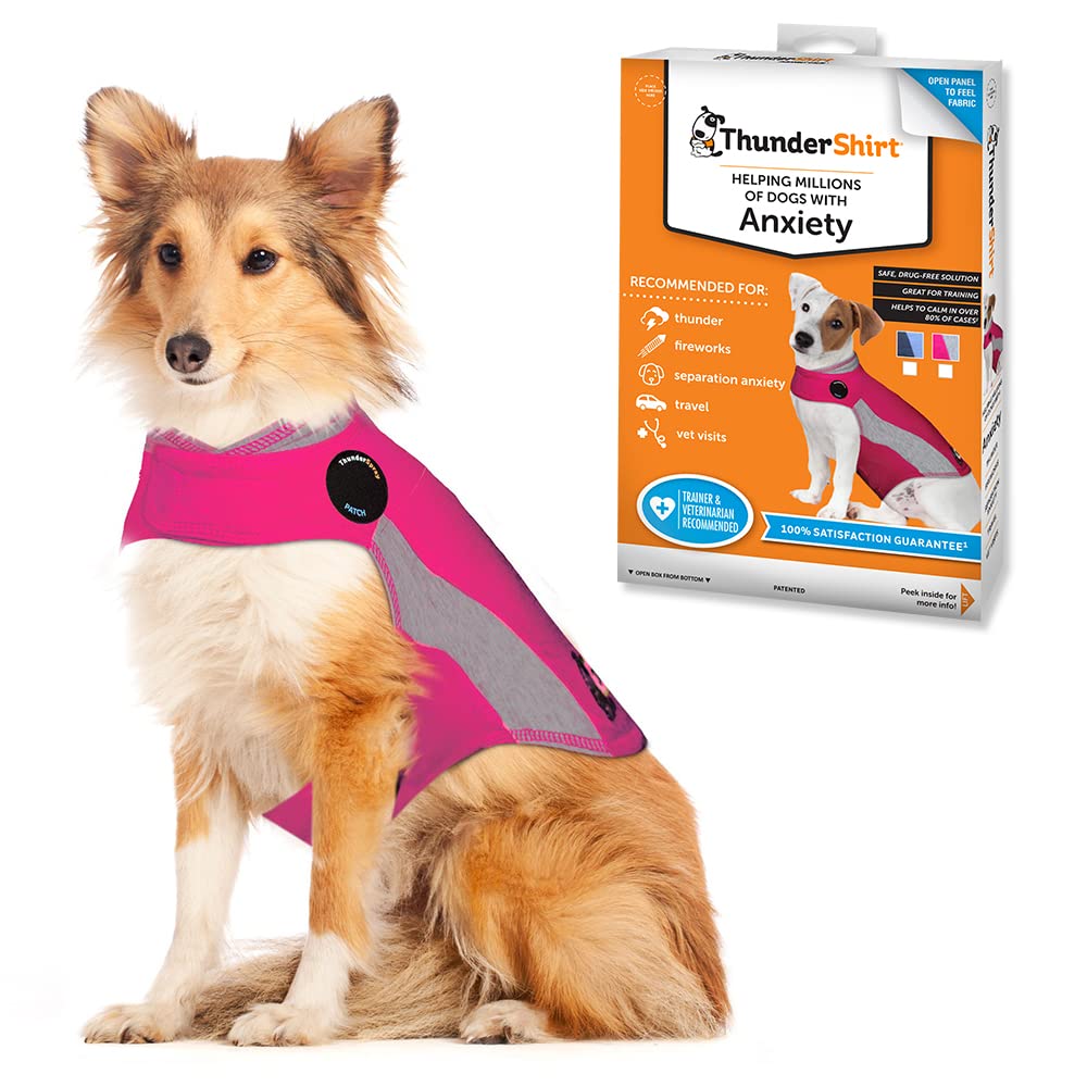 Thundershirt gilet apaisant pour chien rose, apaise l’anxiété lors des situations stressantes.