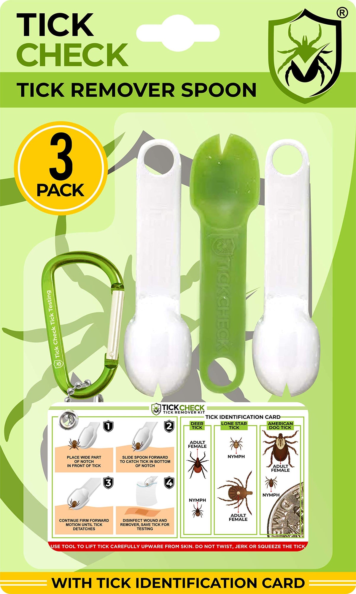 TickCheck cuillère extractrice tiques, lot de 3, utile pour humains et animaux.