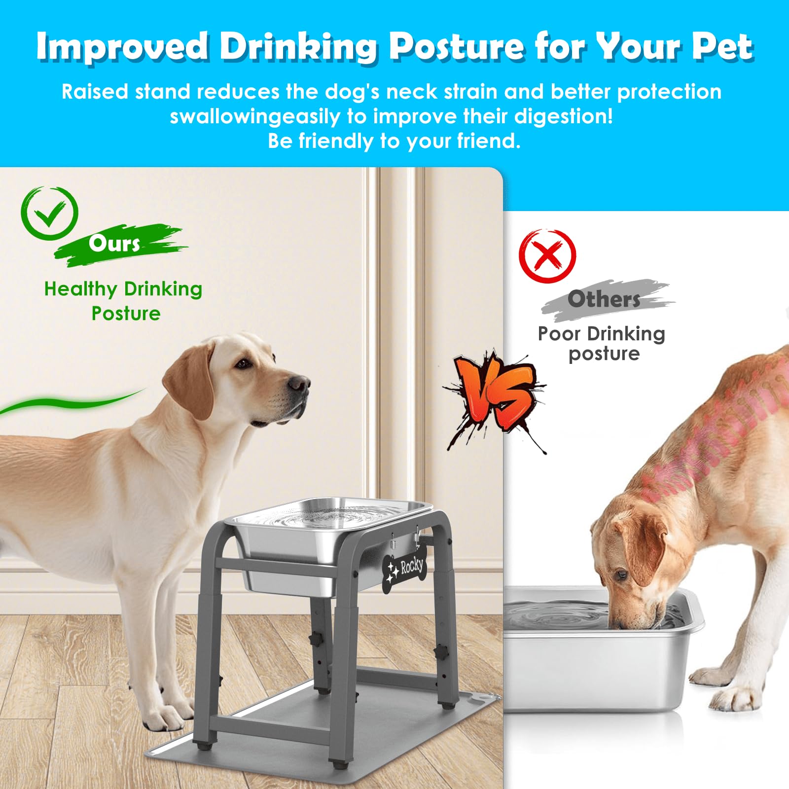 TIDANT support-elevé-bol-eau-hauteur-reglable : posture naturelle lors de l'hydratation.