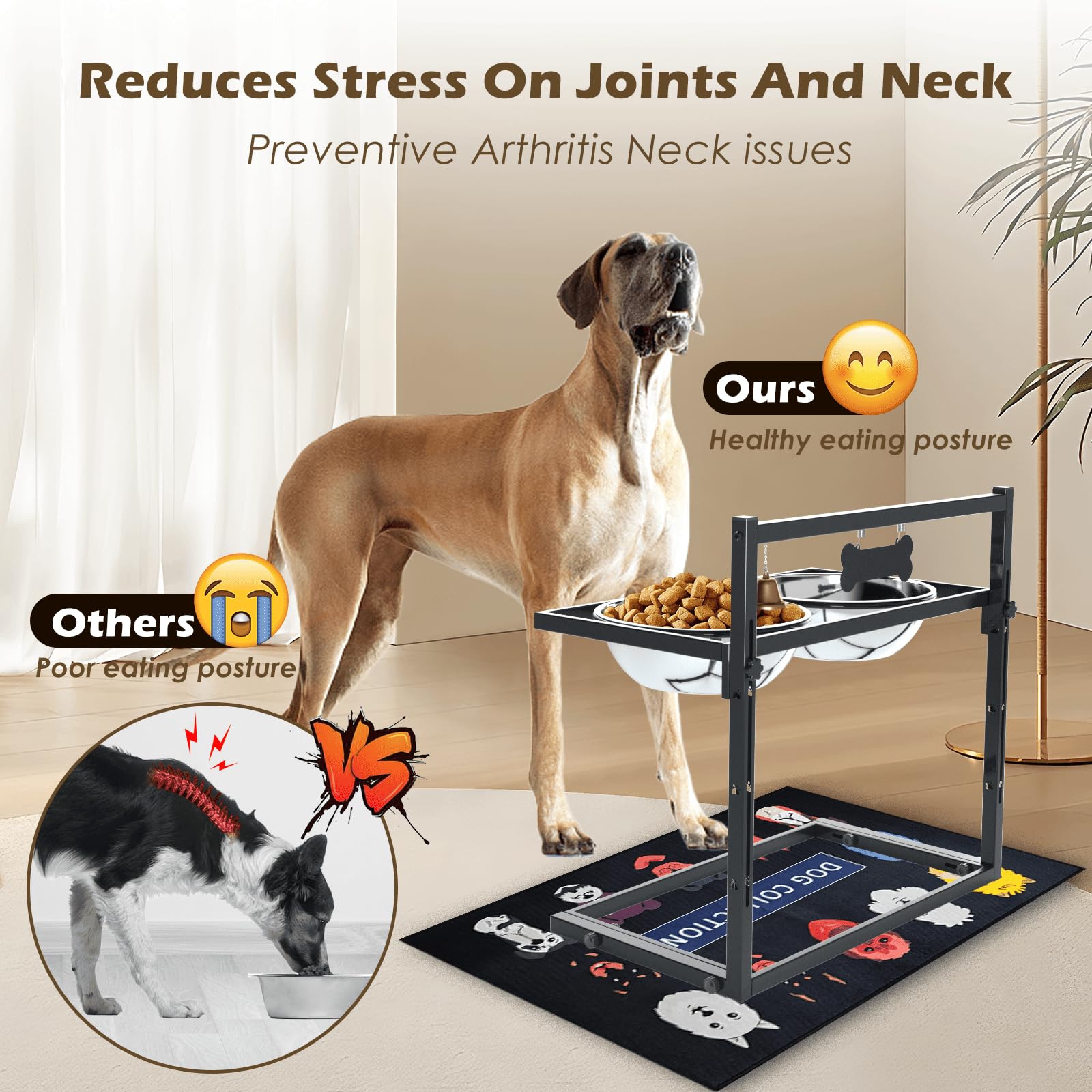 Réglage de hauteur du TIDANT X-Large pour une posture adaptée du chien.