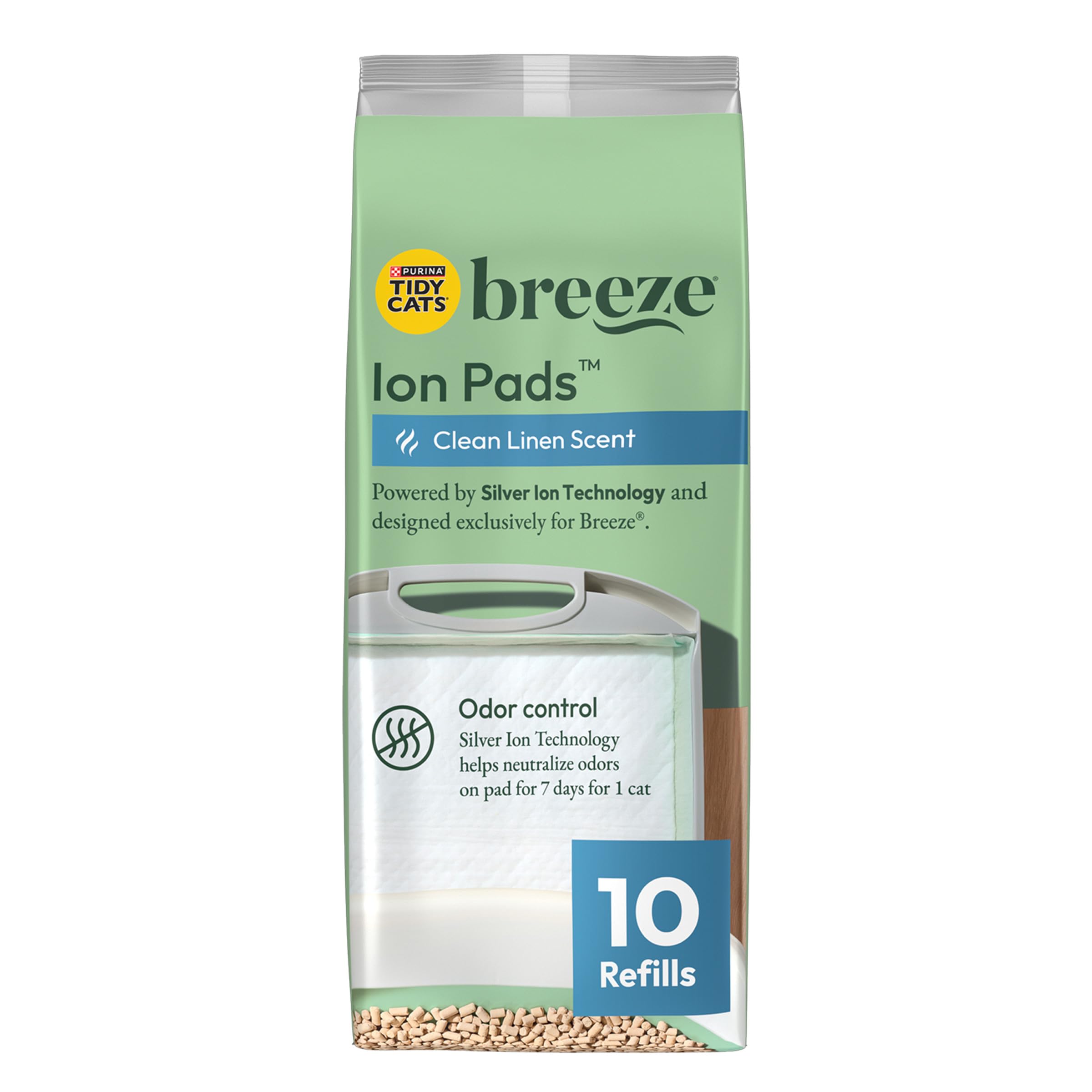 Coussin absorbant Tidy Cats Breeze, recharge 10 ct, absorption rapide et fraîcheur.