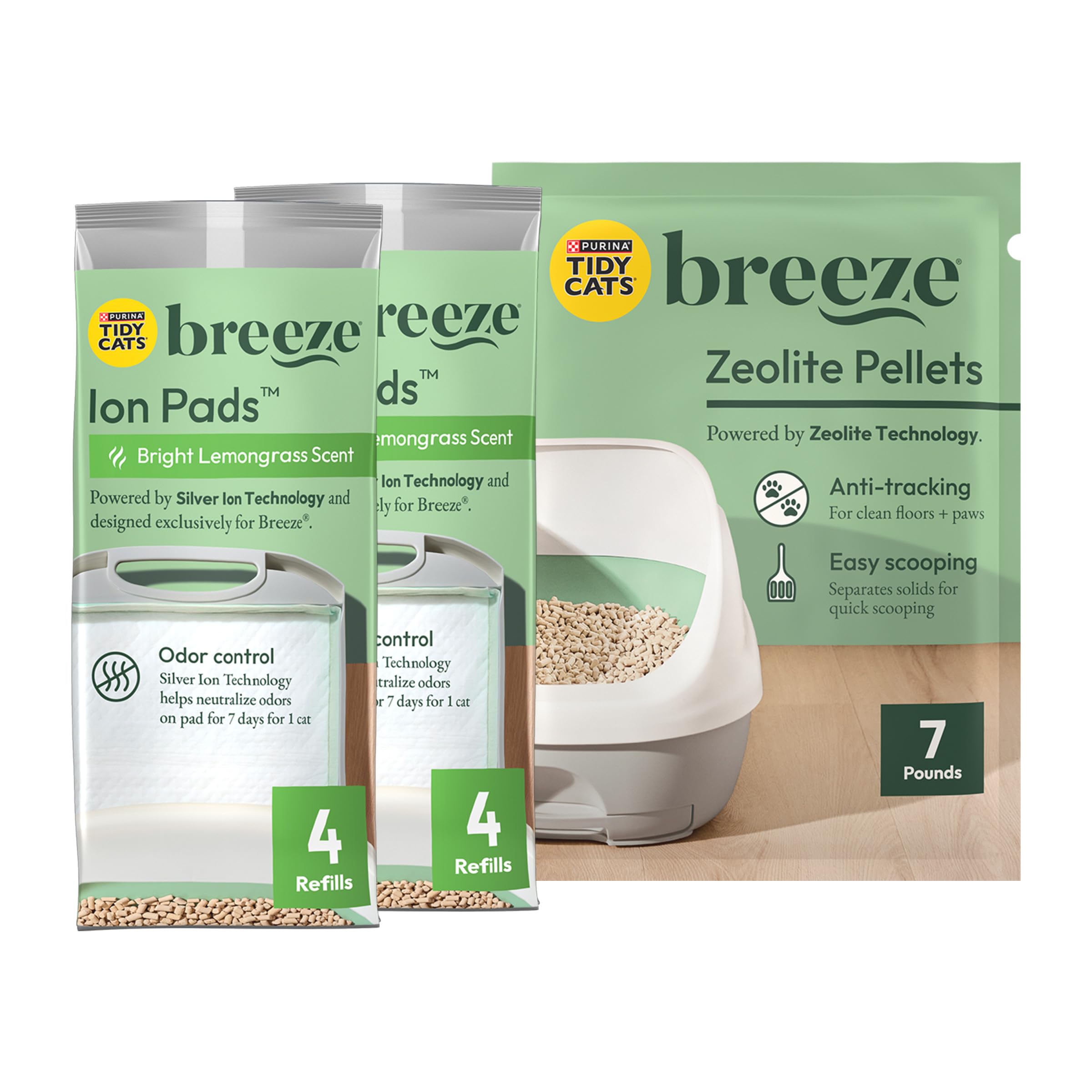 Recharge Breeze Tidy Cats avec grains de zeolite pour contrôle facile des odeurs.