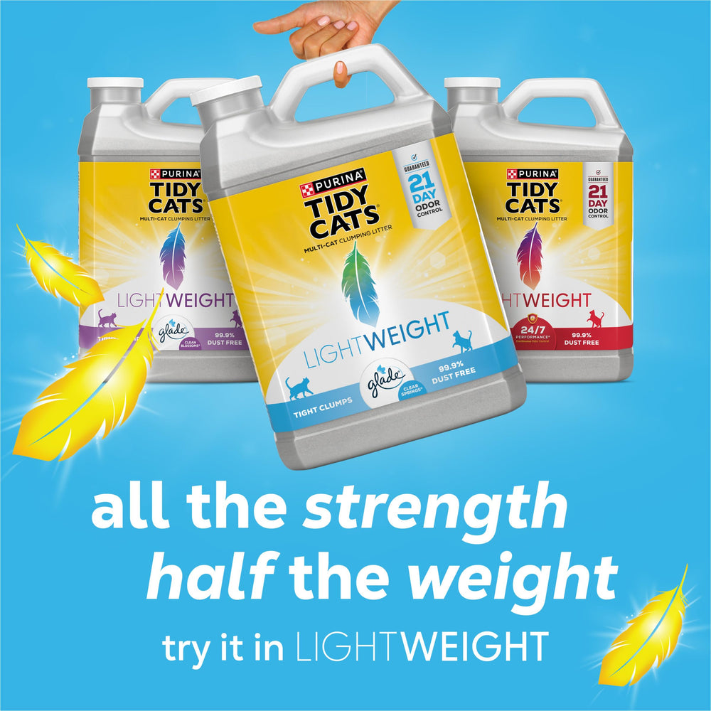 Purina Tidy Cats Glade Clear Springs faible poussière pour entretien agréable.