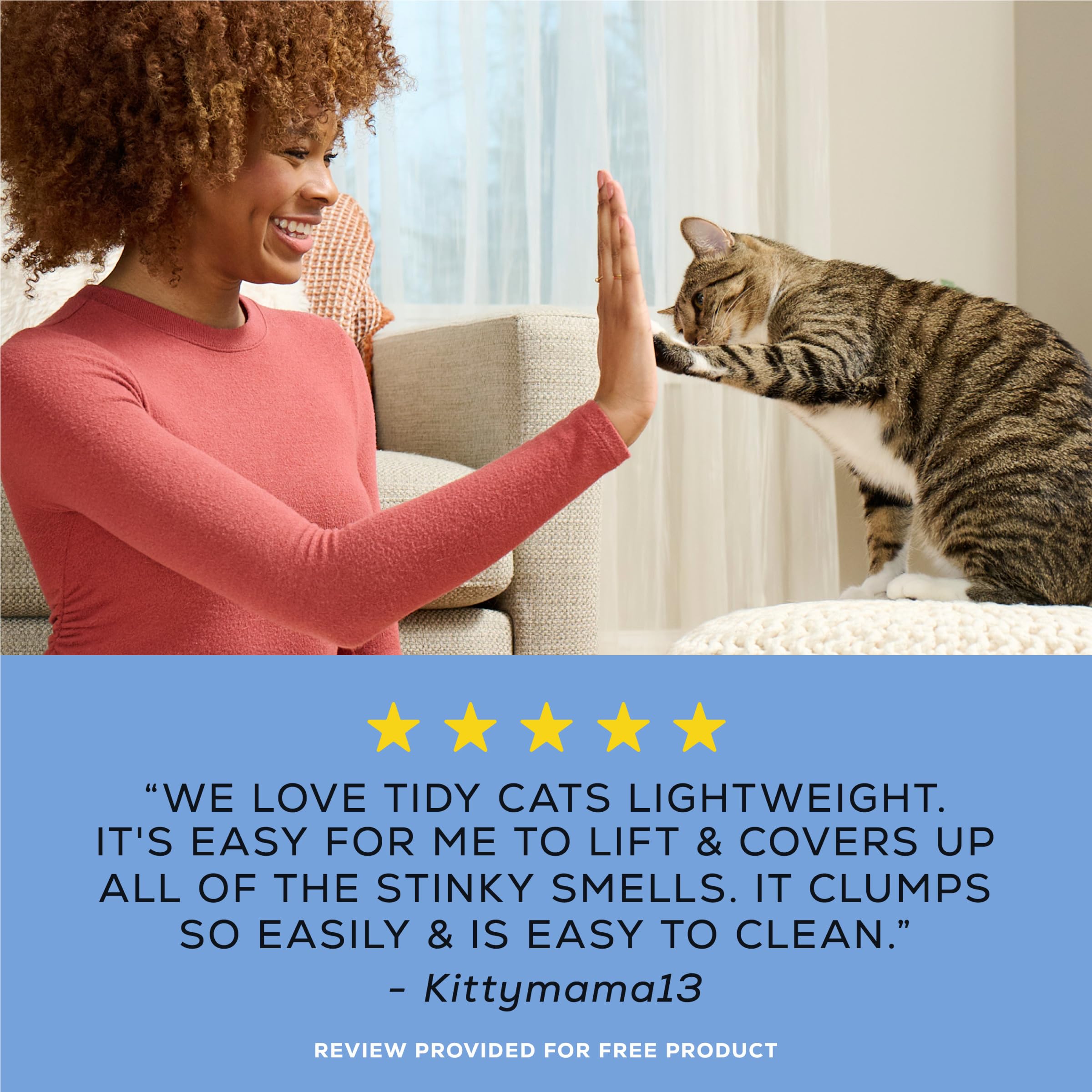 Purina Tidy Cats LightWeight clumps fermes facilitant le nettoyage.