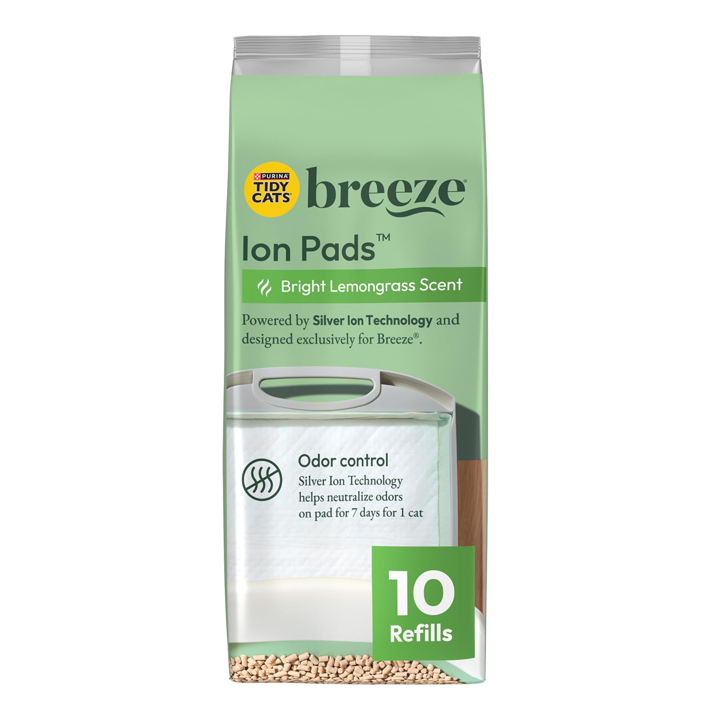 Coussinets Breeze Tidy Cats absorbants pour litière et réduction des odeurs.