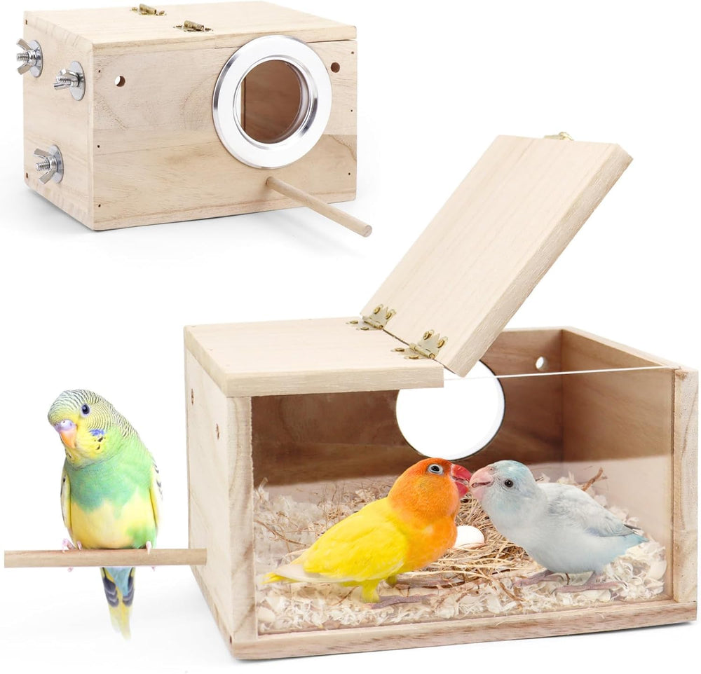 Tierecare Boîte Nid Perroquet Bois Naturel, observation discrète du nid.