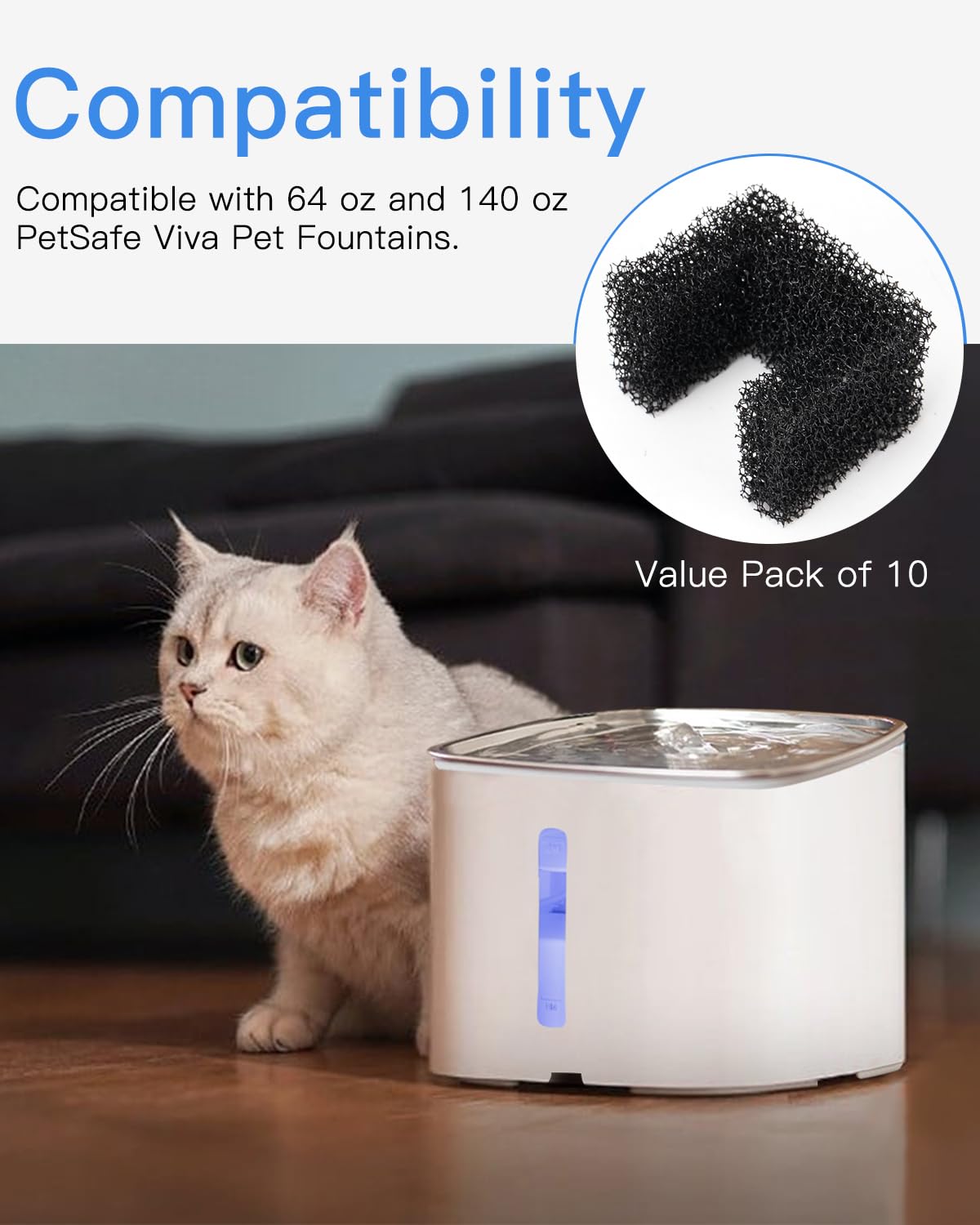 Filtres compatibles PetSafe Viva 64 oz et 140 oz, faciles à remplacer.