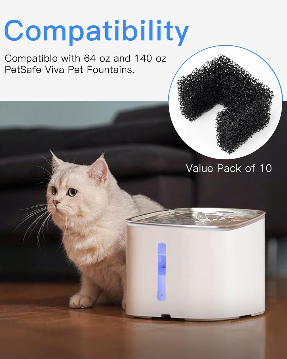 Filtres compatibles PetSafe Viva 64 oz et 140 oz, faciles à remplacer.