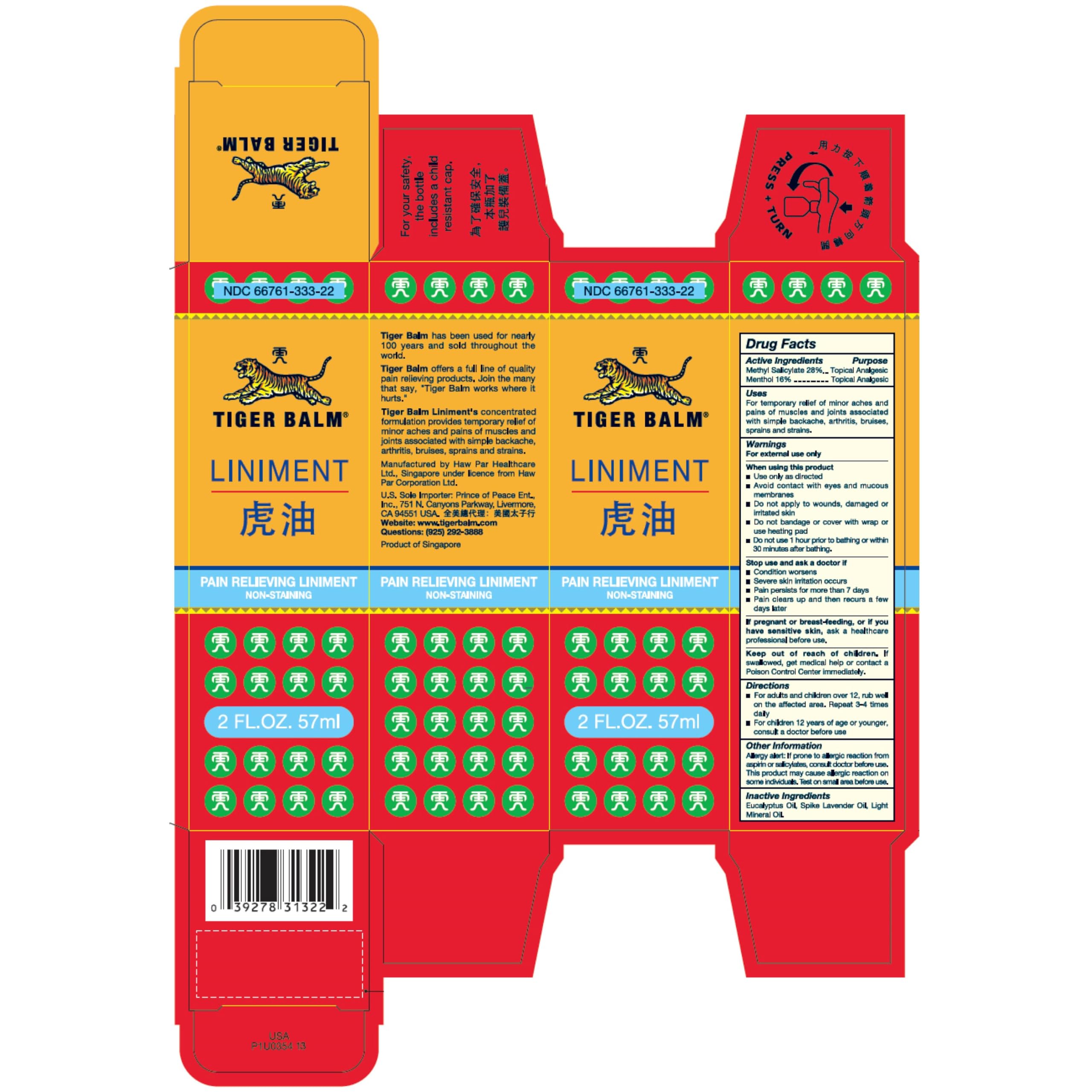 Tiger Balm Liniment dans le kit de soins personnel, prêt à l'emploi.