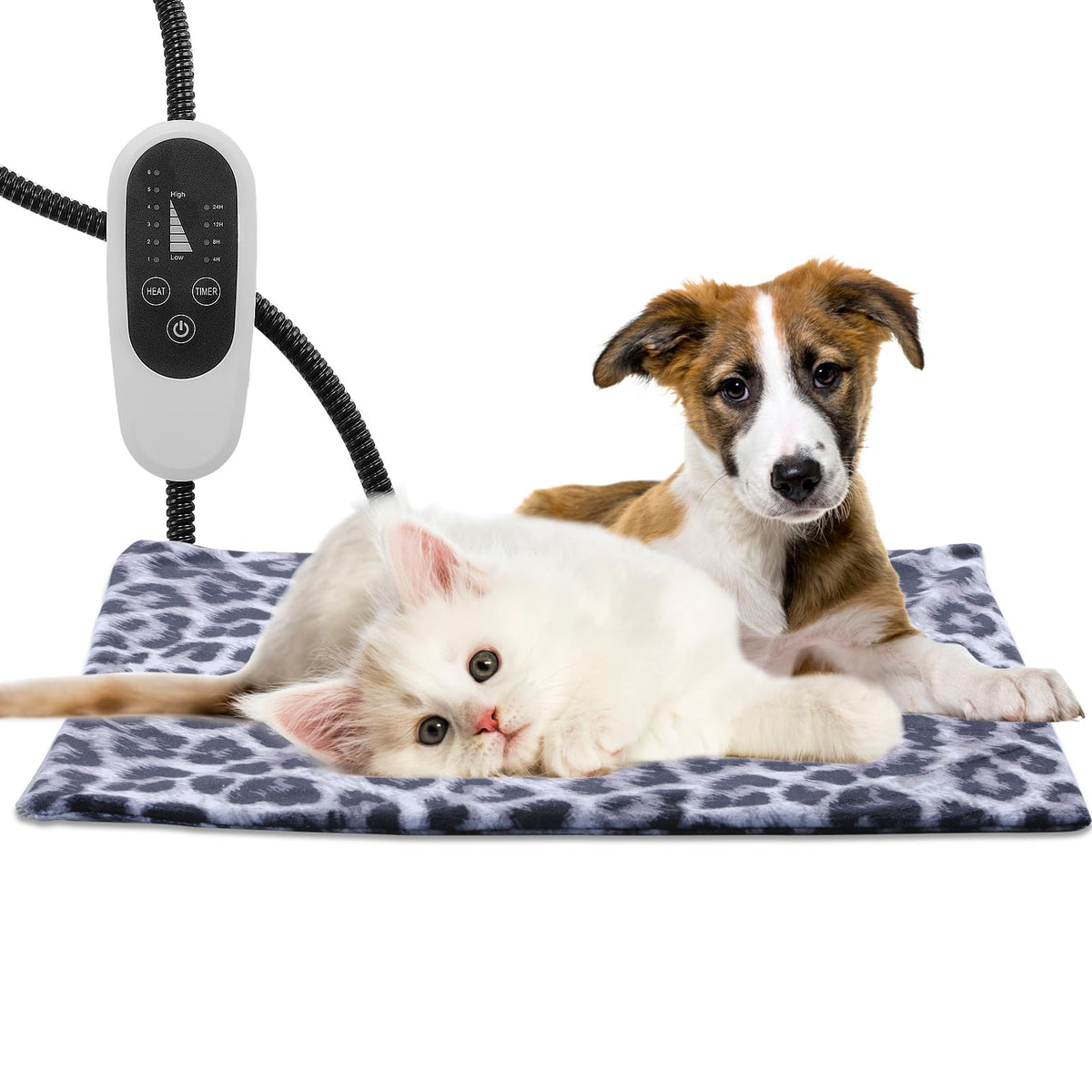 Tikaton coussin chauffant pour animaux noir léopard, chaleur confortable