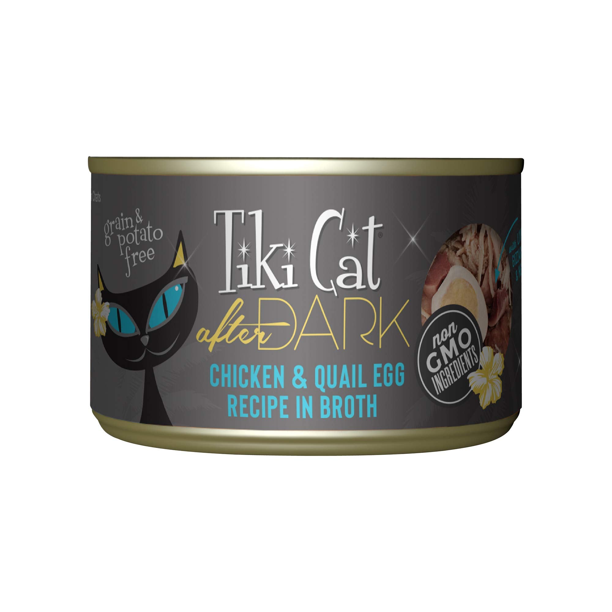 Tiki Cat After Dark – boîte poulet et œuf de caille, goût riche pour chats adultes.