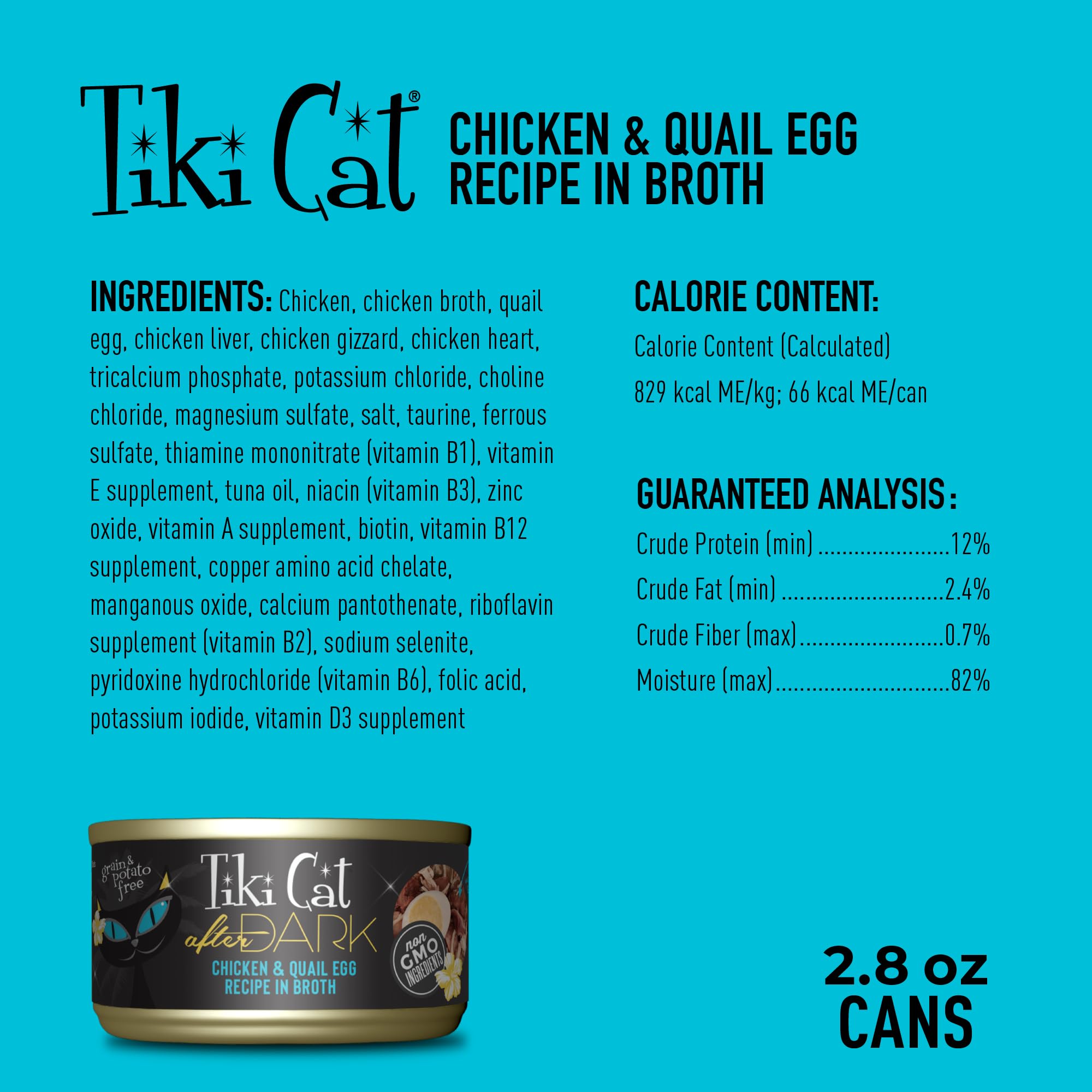 Tiki Cat After Dark ingrédients naturels sans céréales pour une nutrition équilibrée.