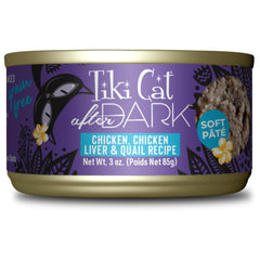Boîte ouverte de Tiki Cat After Dark Pâté pour chat adulte, texture gourmande.