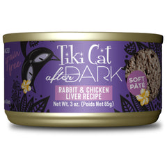 Tiki Cat After Dark Pâté lapin et foie de poulet, repas riche en protéines pour chats adultes.